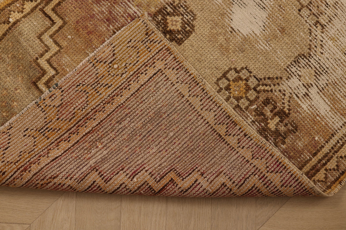 Vintage Malatya Turkish Runner Rug 2x9 ft — Brown & Beige Distressed