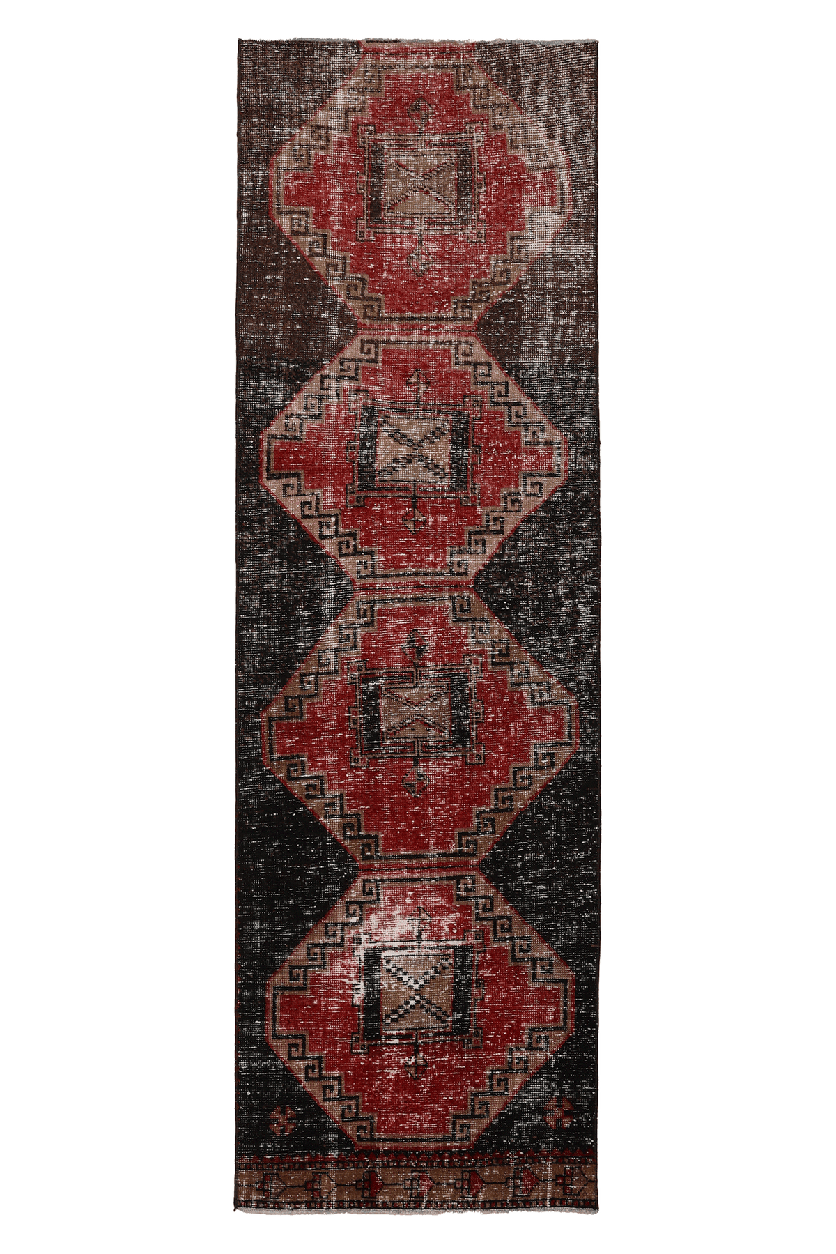 Vintage Malatya Turkish Runner Rug 2x5 ft — Red & Brown Geometric (No. 28111)