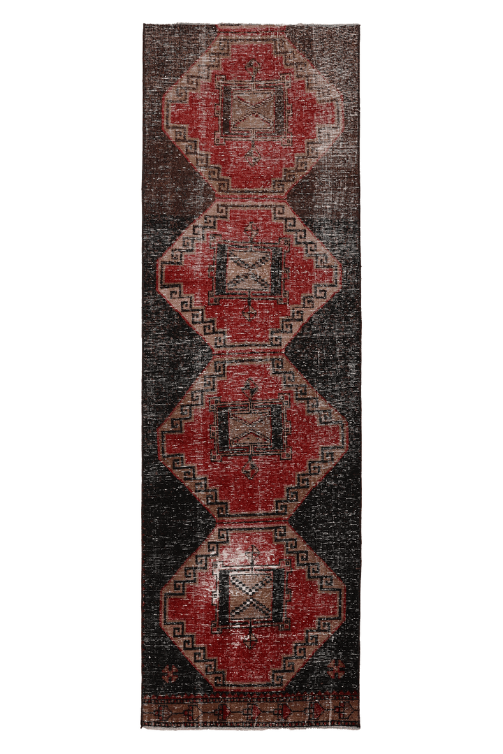 Vintage Malatya Turkish Runner Rug 2x5 ft — Red & Brown Geometric (No. 28111)