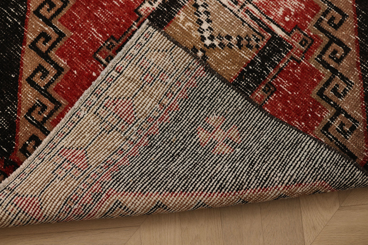 Vintage Malatya Turkish Runner Rug 2x5 ft — Red & Brown Geometric (No. 28111)