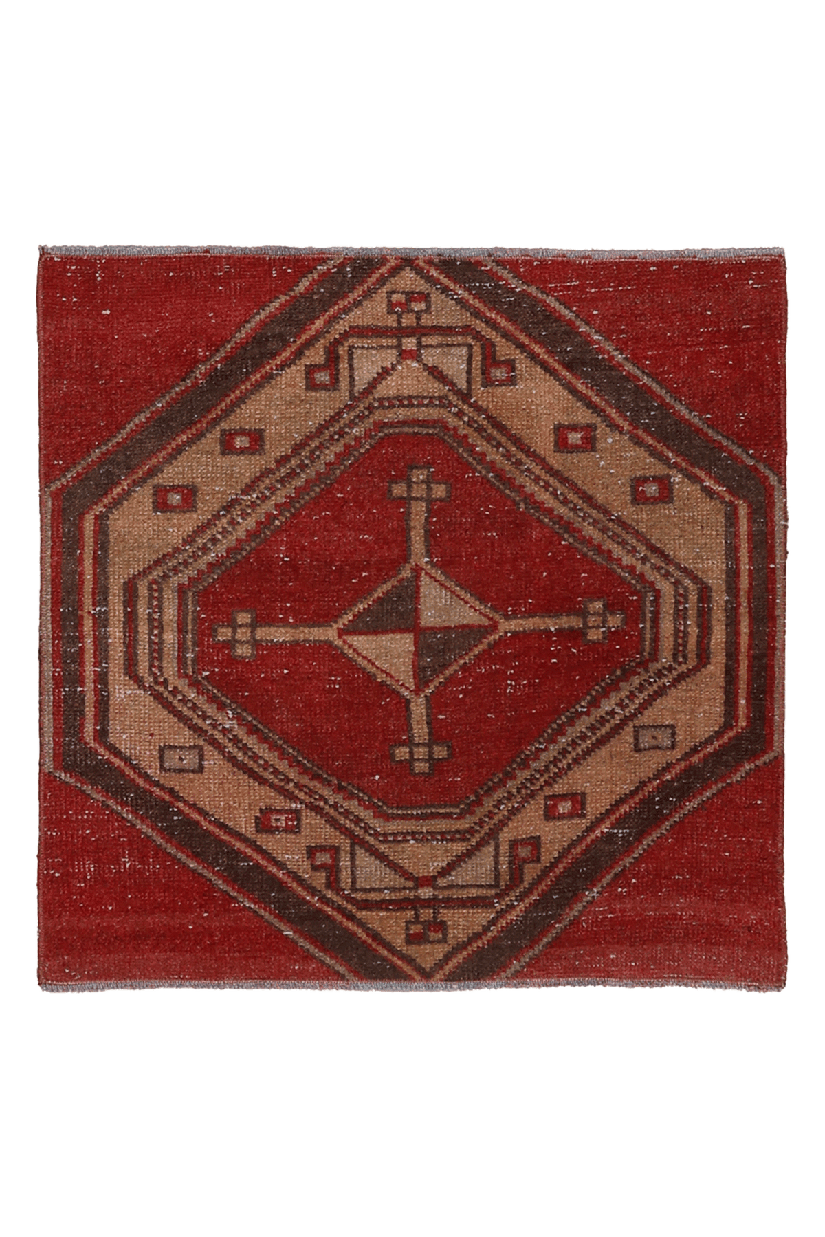 Vintage Malatya Turkish Runner Rug 2x2 ft — Red & Brown Geometric
