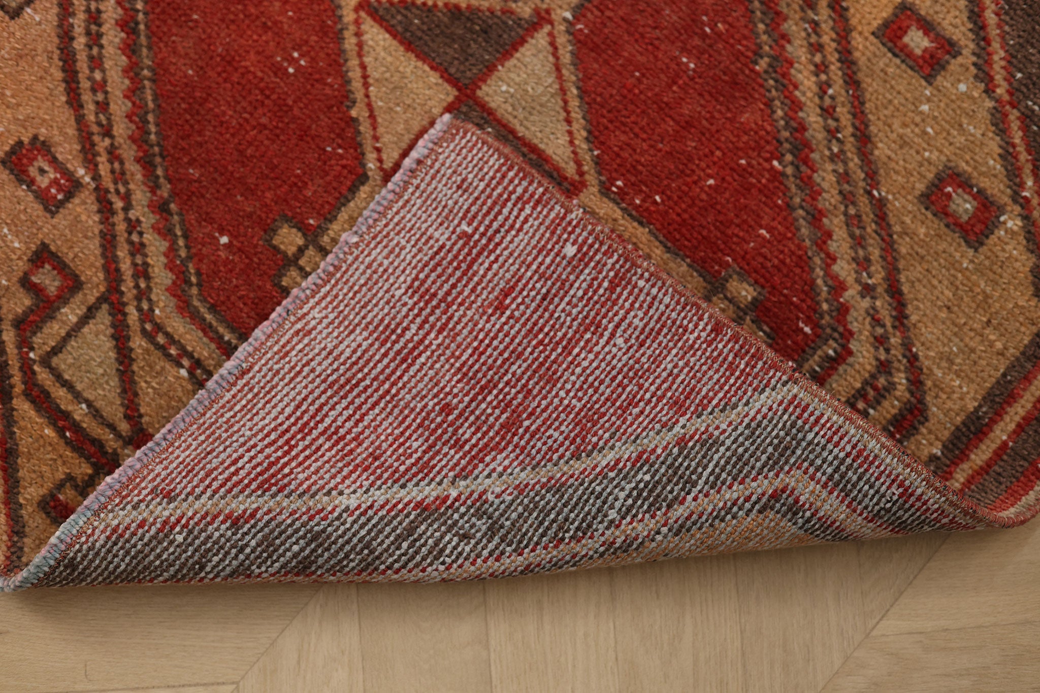 Vintage Malatya Turkish Runner Rug 2x2 ft — Red & Brown Geometric