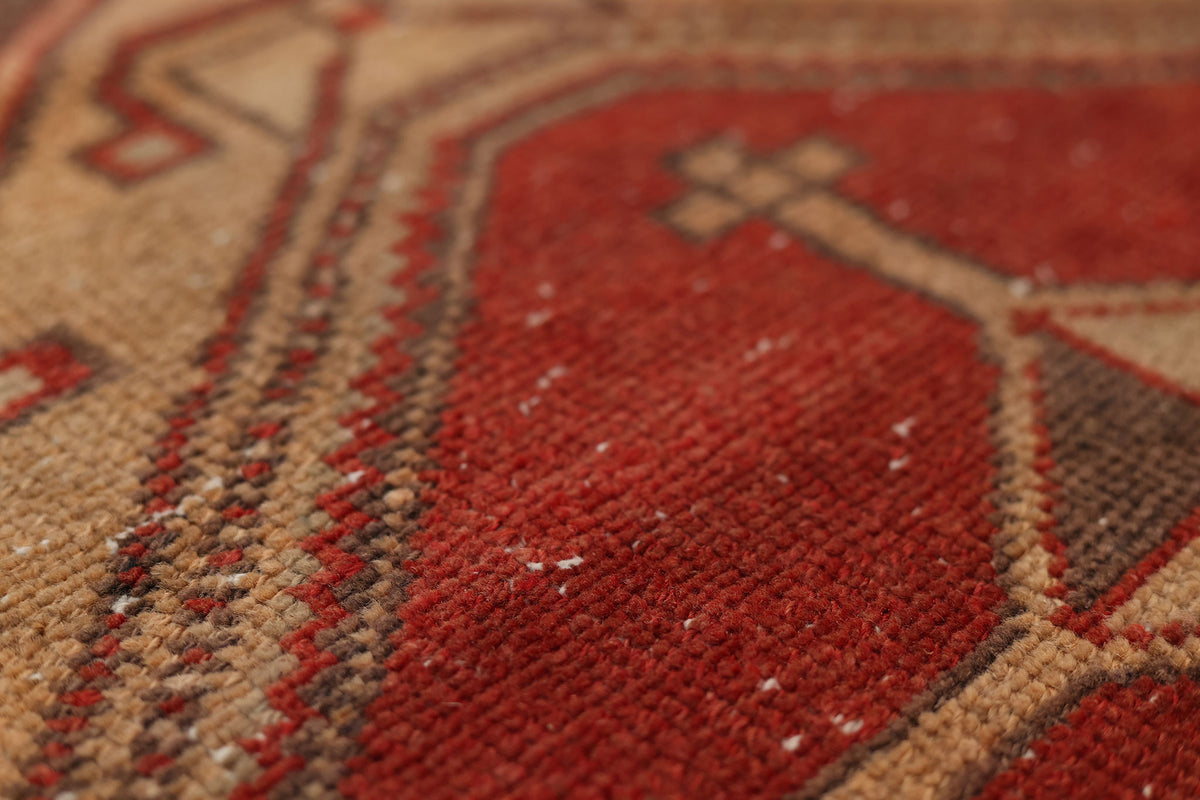 Vintage Malatya Turkish Runner Rug 2x2 ft — Red & Brown Geometric