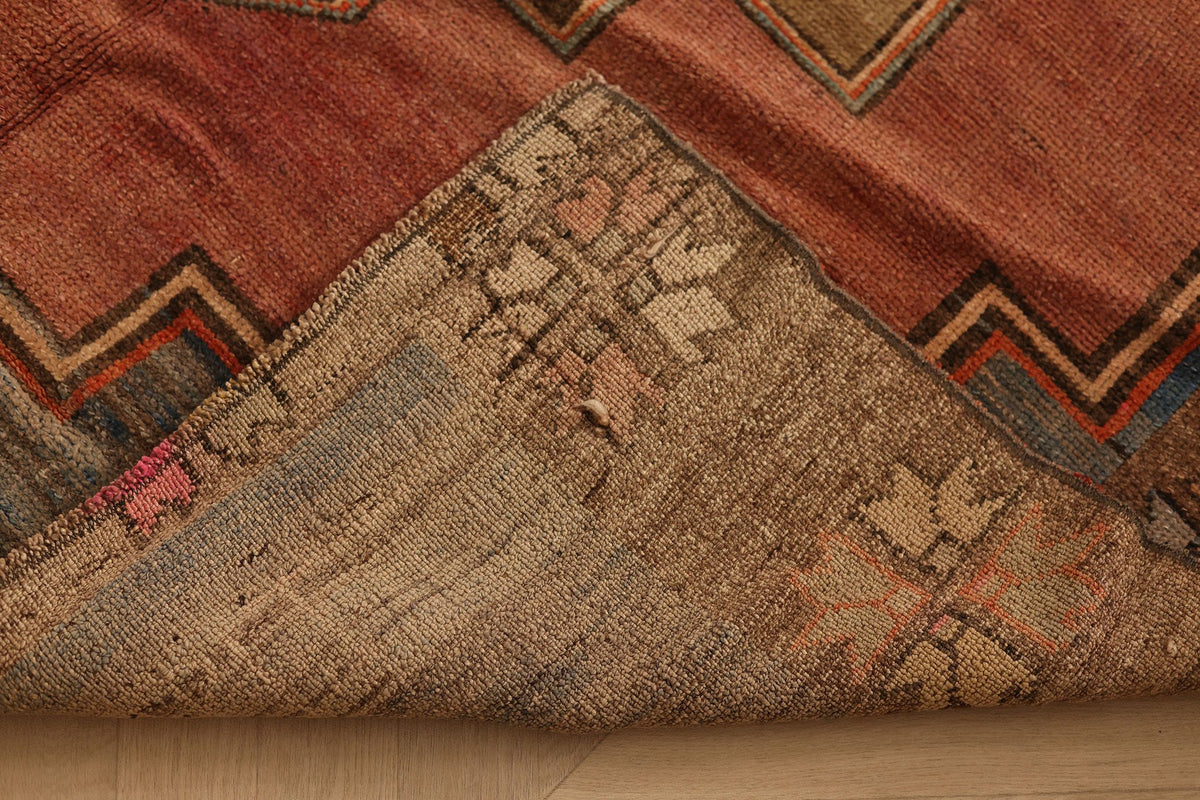 Vintage Adana Turkish Runner Rug 5x9 ft — Red & Brown Geometric