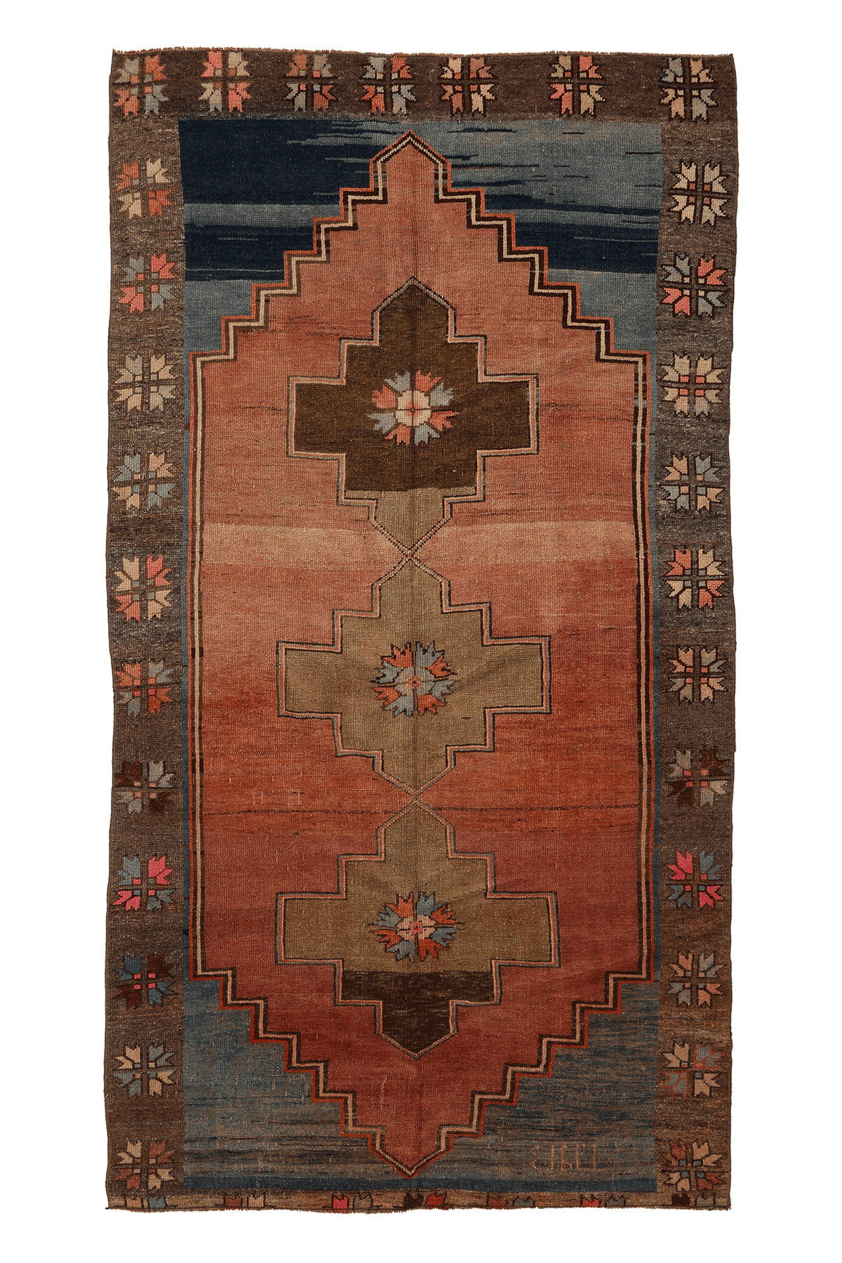 Vintage Adana Turkish Runner Rug 5x9 ft — Red & Brown Geometric
