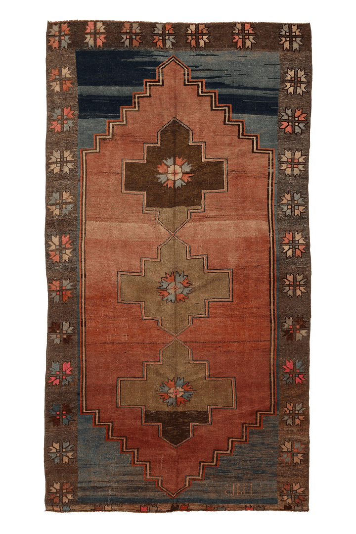 Vintage Adana Turkish Runner Rug 5x9 ft — Red & Brown Geometric