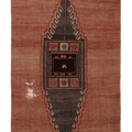 Vintage Malatya Turkish Area Rug 5x6 ft — Brown & Red Geometric