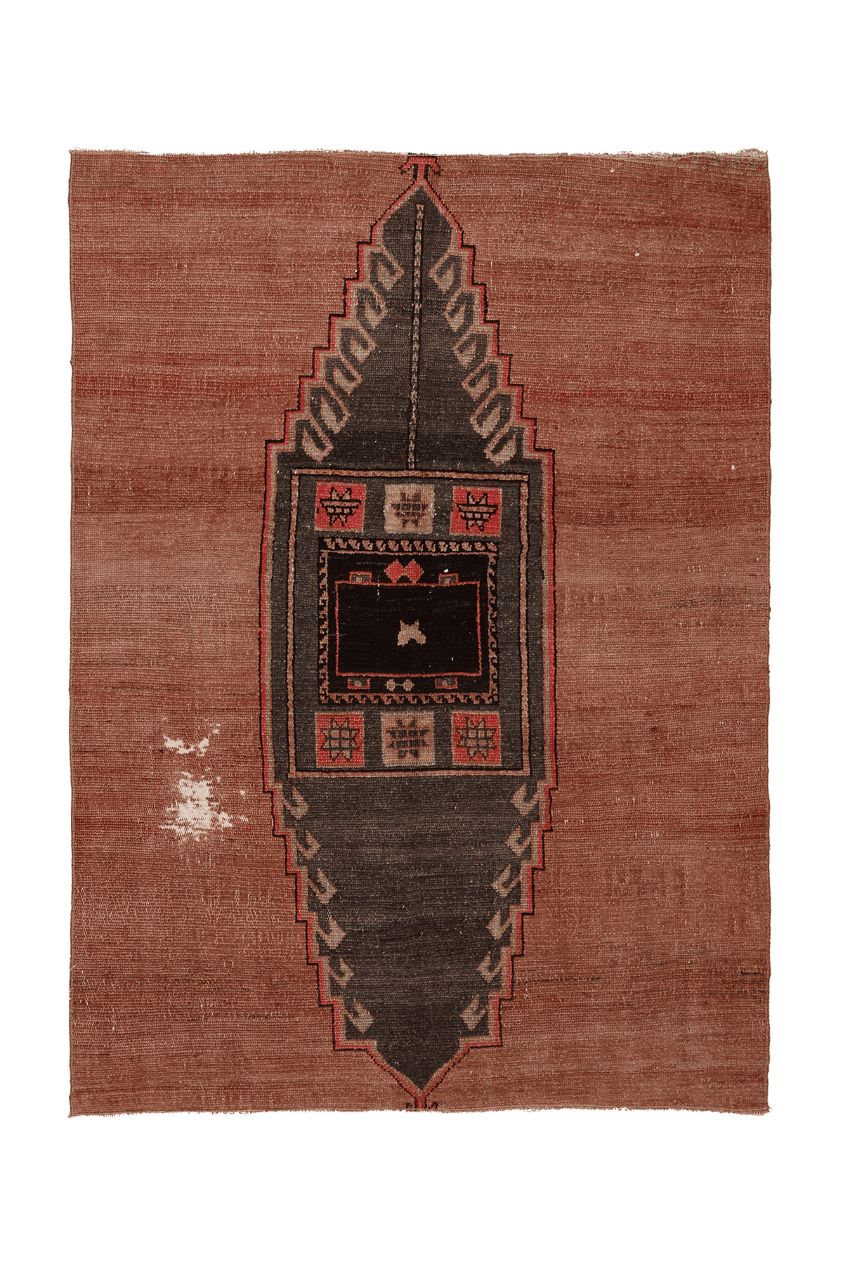 Vintage Malatya Turkish Area Rug 5x6 ft — Brown & Red Geometric
