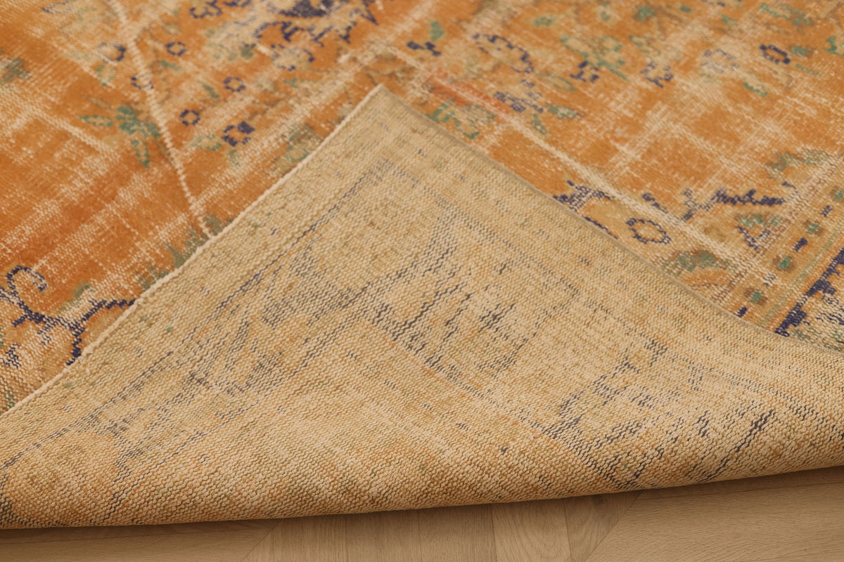 Vintage Manisa Turkish Area Rug 6x9 ft — Orange & Blue Distressed (No. 28352)