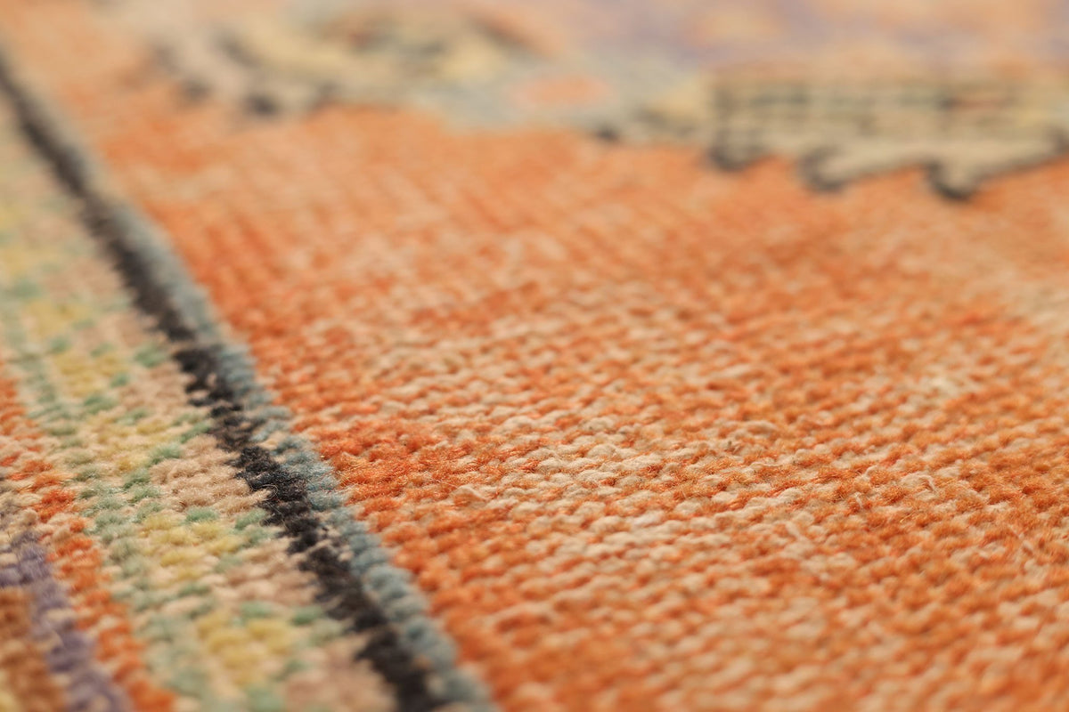Vintage Manisa Turkish Runner Rug 3x9 ft — Orange & Blue Geometric