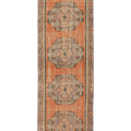 Vintage Manisa Turkish Runner Rug 3x9 ft — Orange & Blue Geometric