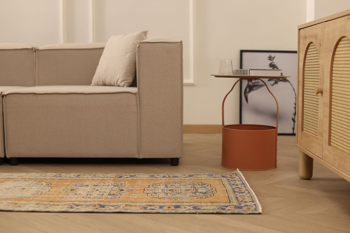 Vintage Manisa Turkish Runner Rug 2x10 ft — Orange & Blue Floral (No. 28707)