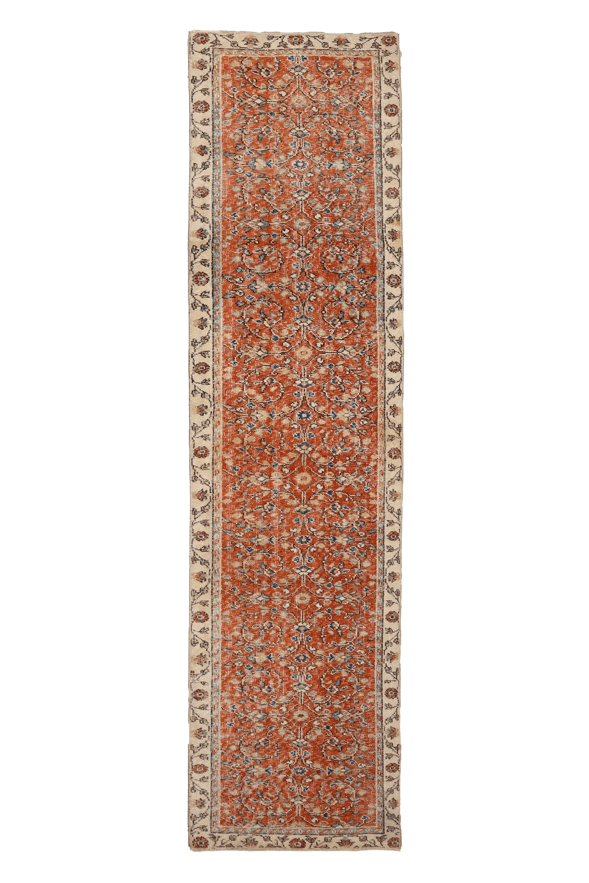 Vintage Isparta Turkish Runner Rug 2x10 ft — Orange & Beige Floral