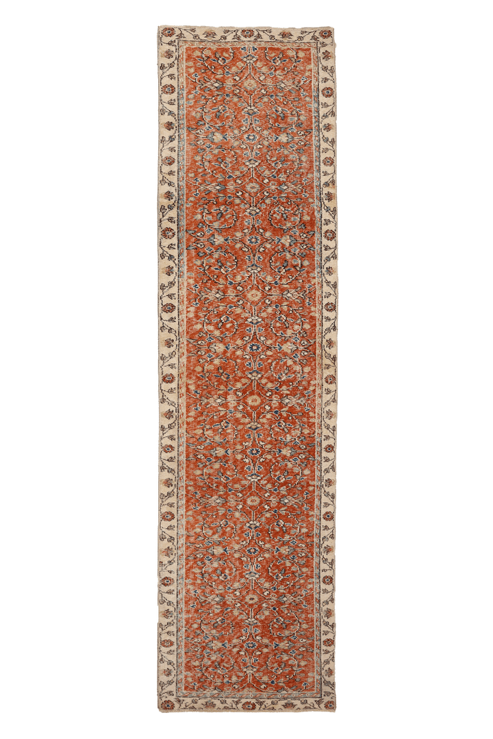 Vintage Isparta Turkish Runner Rug 2x10 ft — Orange & Beige Floral