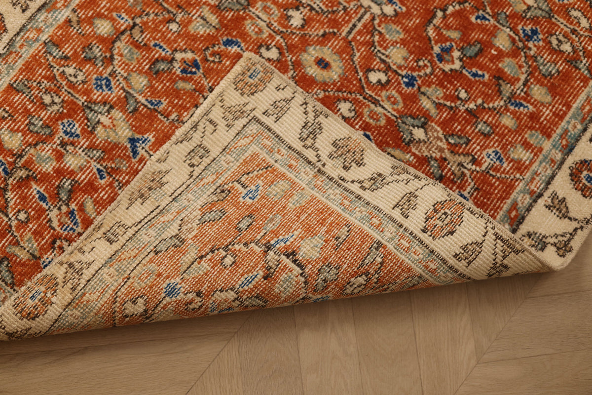 Vintage Isparta Turkish Runner Rug 2x10 ft — Orange & Beige Floral