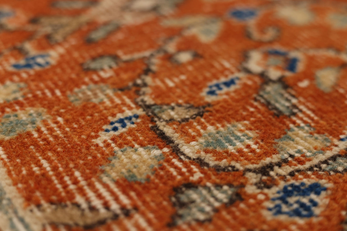 Vintage Isparta Turkish Runner Rug 2x10 ft — Orange & Beige Floral