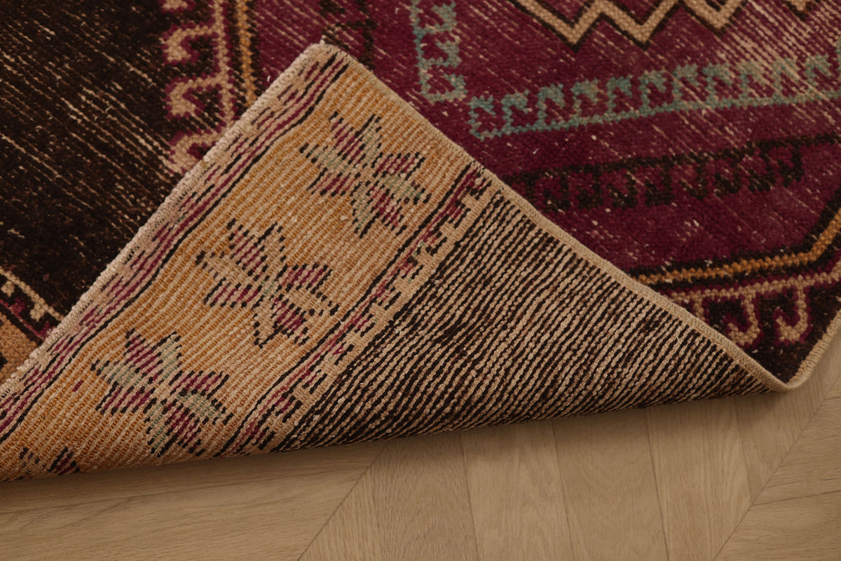 Vintage Malatya Turkish Runner Rug 2x11 ft — Brown & Red Geometric (No. 28760)