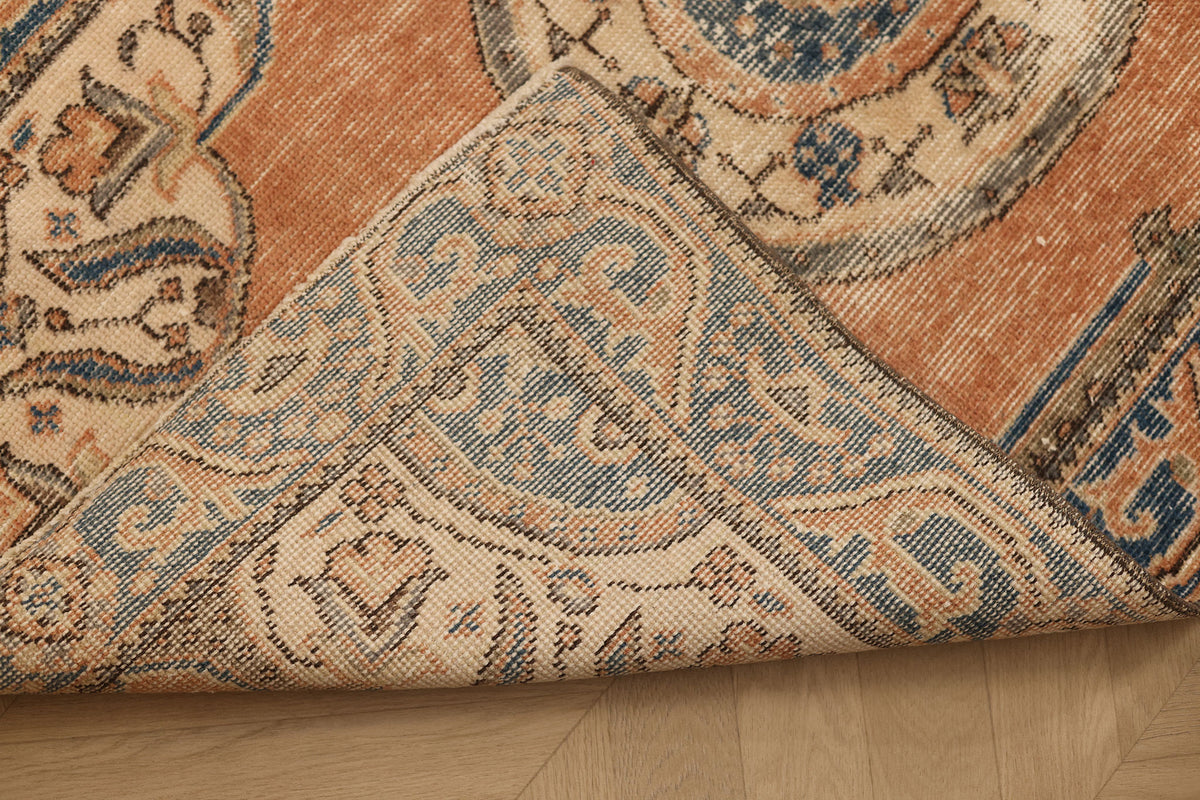 Vintage Isparta Turkish Runner Rug 2x10 ft — Brown & Blue Floral