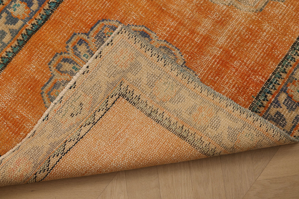 Vintage Manisa Turkish Runner Rug 2x10 ft — Orange & Blue Floral (No. 29059)