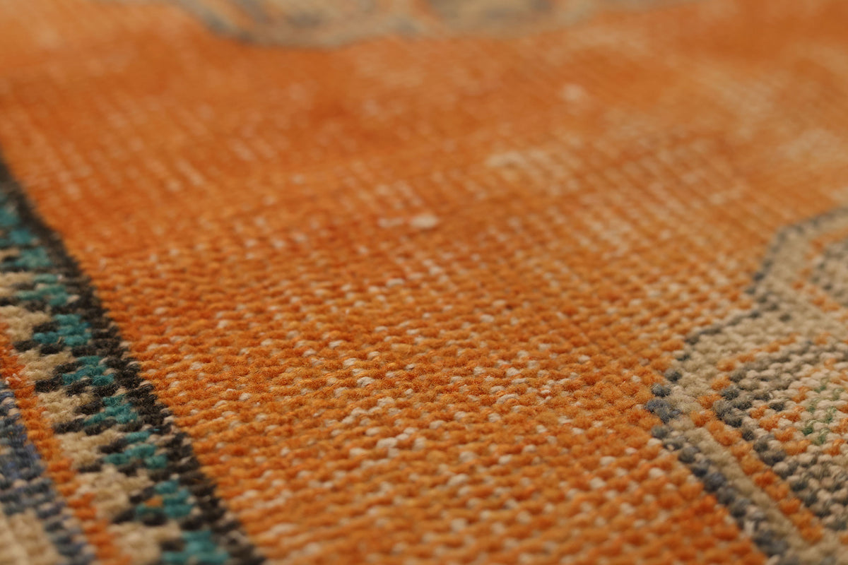 Vintage Manisa Turkish Runner Rug 2x10 ft — Orange & Blue Floral (No. 29059)