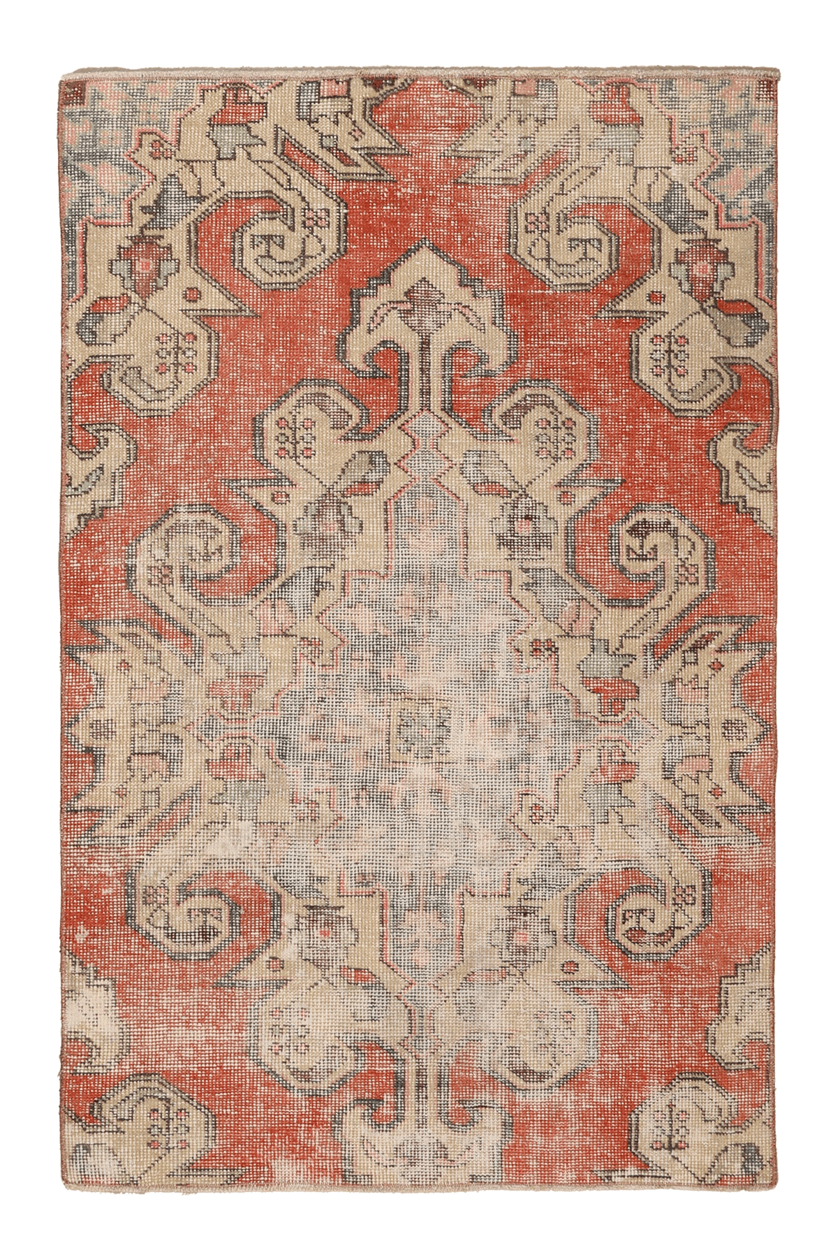 Vintage Nevşehir Turkish Area Rug 3x6 ft — Red & Beige Distressed