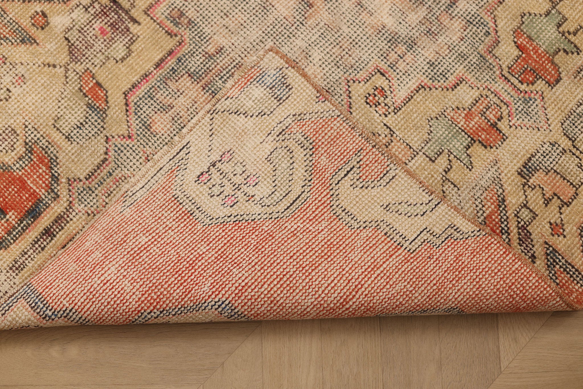 Vintage Nevşehir Turkish Area Rug 3x6 ft — Red & Beige Distressed