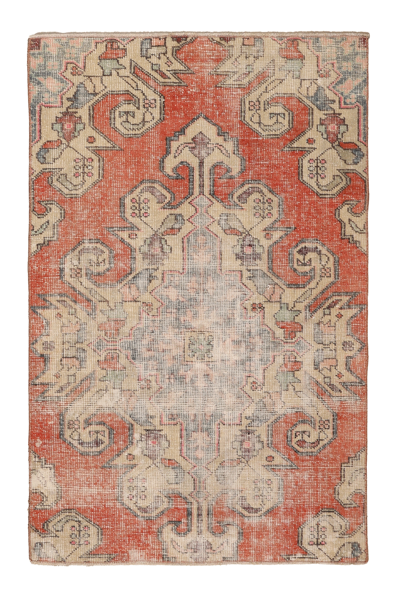 Vintage Nevşehir Turkish Area Rug 3x6 ft — Red & Beige Distressed
