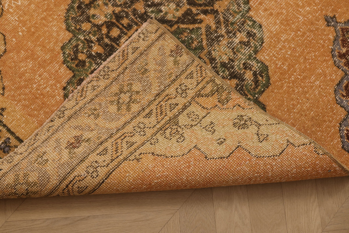 Vintage Konya Turkish Runner Rug 3x12 ft — Orange & Brown Geometric (No. 29065)