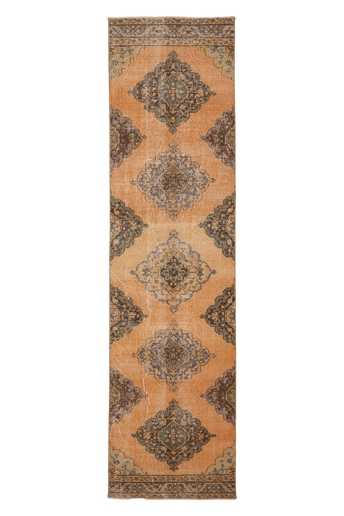 Vintage Konya Turkish Runner Rug 3x12 ft — Orange & Brown Geometric (No. 29065)