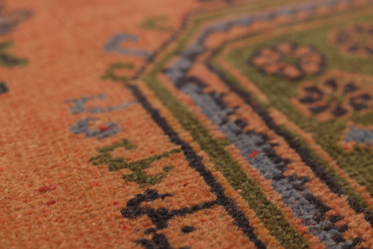 Vintage Konya Turkish Runner Rug 3x8 ft — Orange & Green Geometric