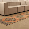Vintage Konya Turkish Runner Rug 2x12 ft — Orange & Gray Floral