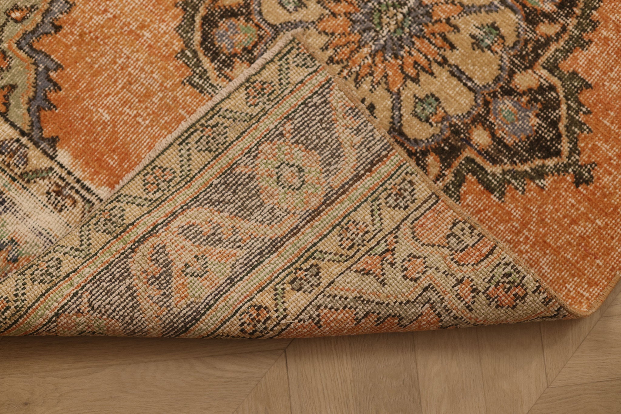 Vintage Konya Turkish Runner Rug 2x12 ft — Orange & Gray Floral