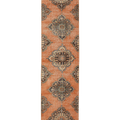 Vintage Konya Turkish Runner Rug 2x12 ft — Orange & Gray Floral