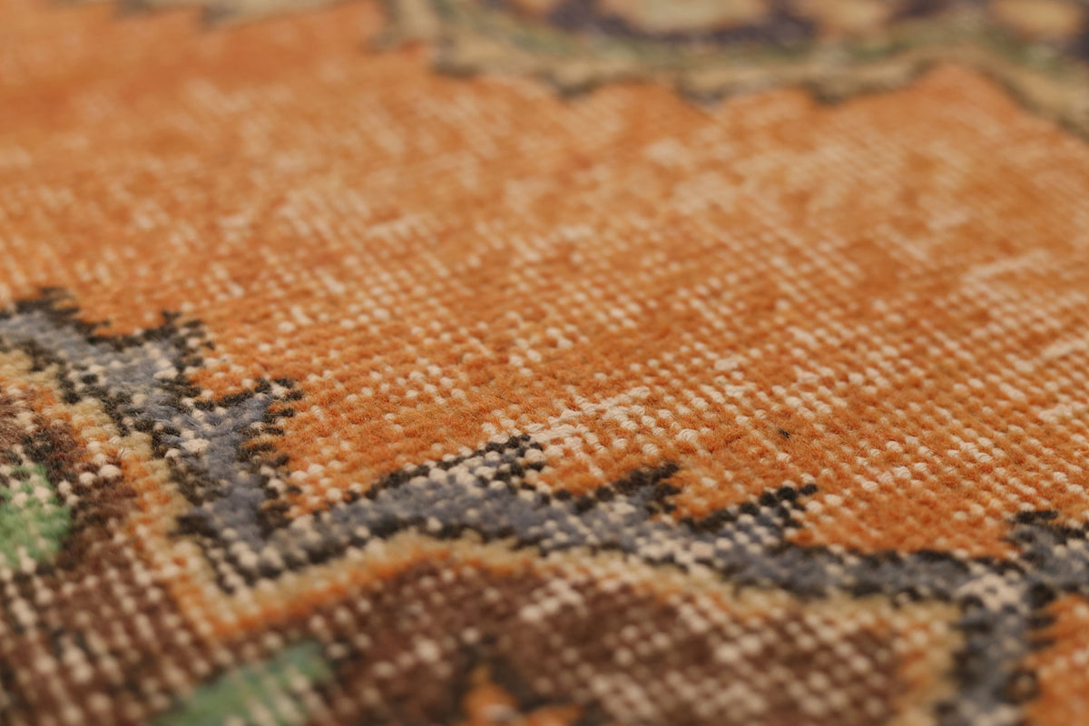 Vintage Konya Turkish Runner Rug 2x12 ft — Orange & Gray Floral