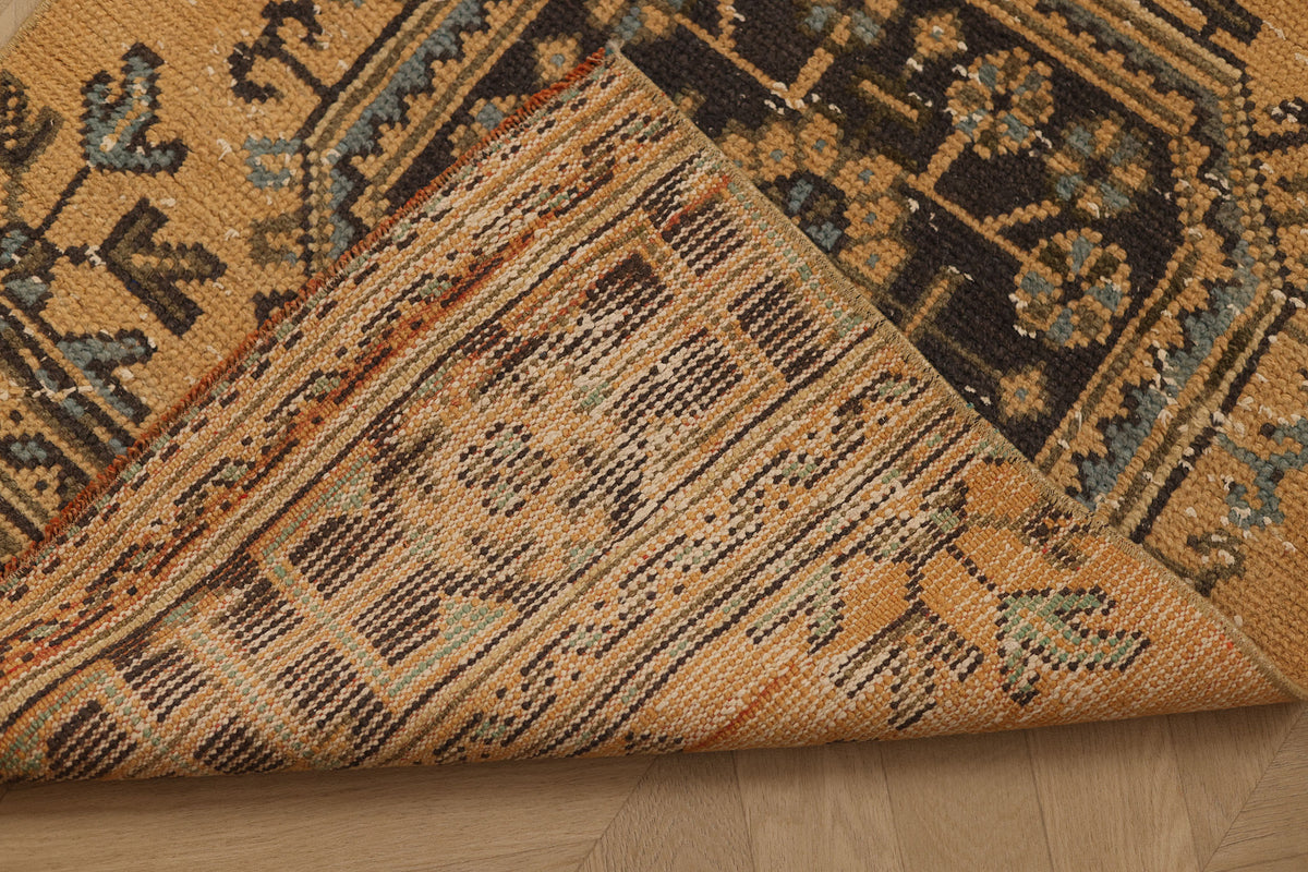 Vintage Konya Turkish Runner Rug 2x11 ft — Orange & Brown Geometric (No. 29076)