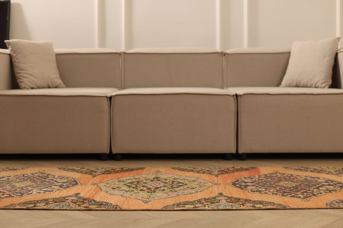 Vintage Konya Turkish Runner Rug 3x12 ft — Orange & Brown maximalist