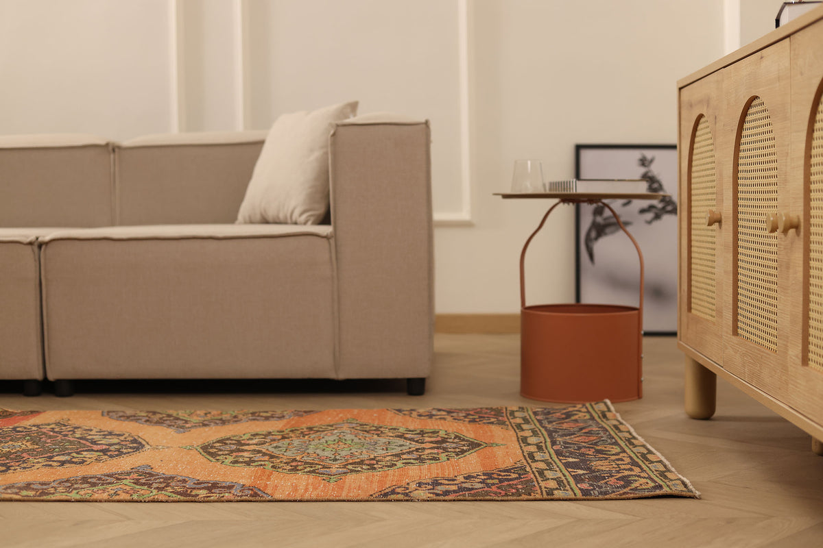 Vintage Konya Turkish Runner Rug 3x12 ft — Orange & Brown maximalist