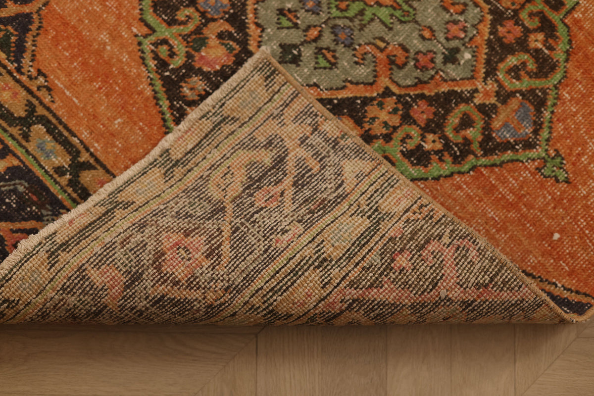 Vintage Konya Turkish Runner Rug 3x12 ft — Orange & Brown maximalist