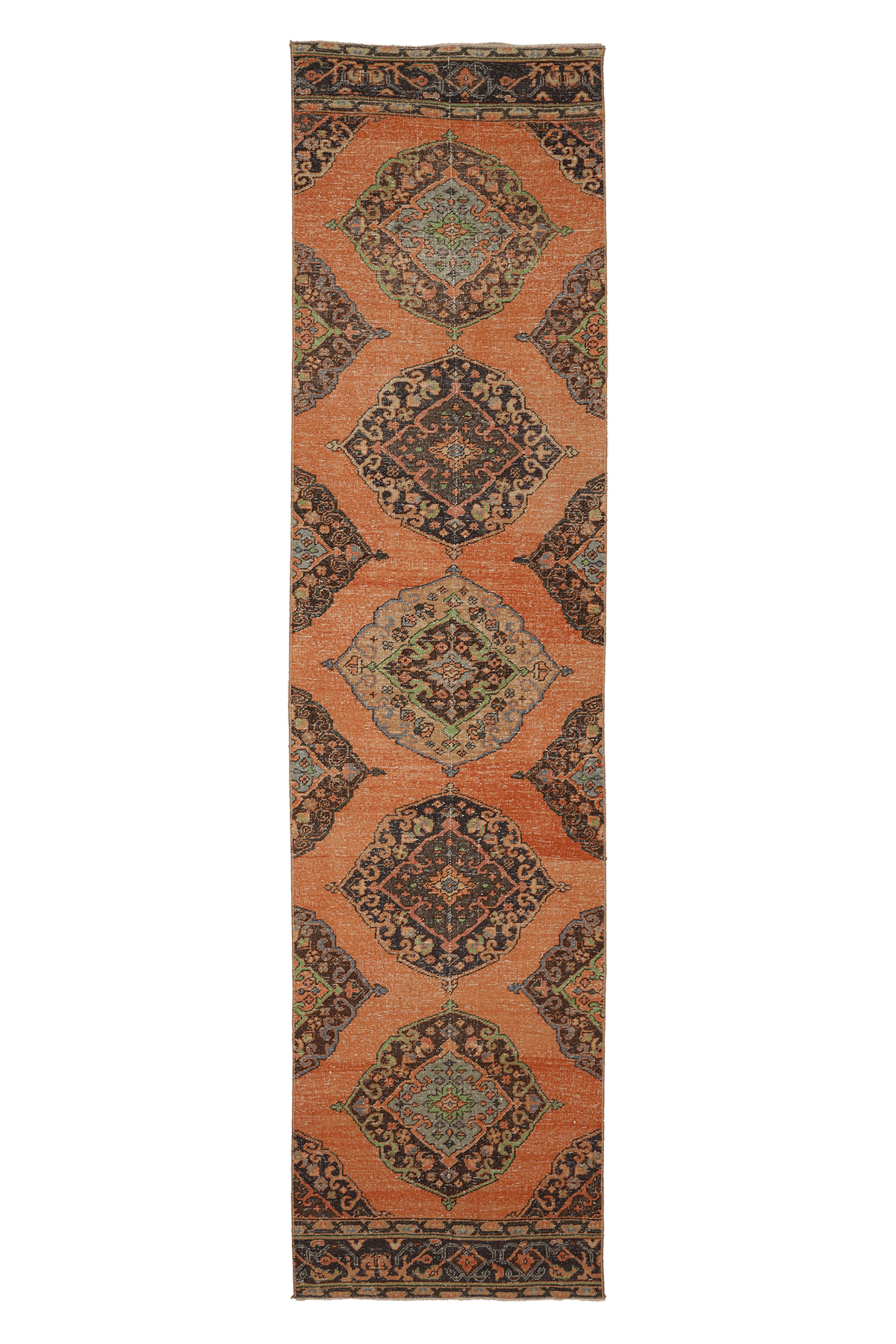 Vintage Konya Turkish Runner Rug 3x12 ft — Orange & Brown maximalist