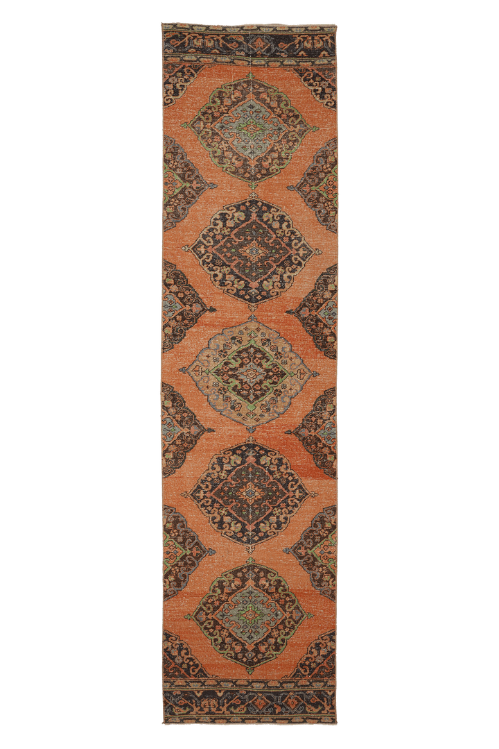 Vintage Konya Turkish Runner Rug 3x12 ft — Orange & Brown maximalist