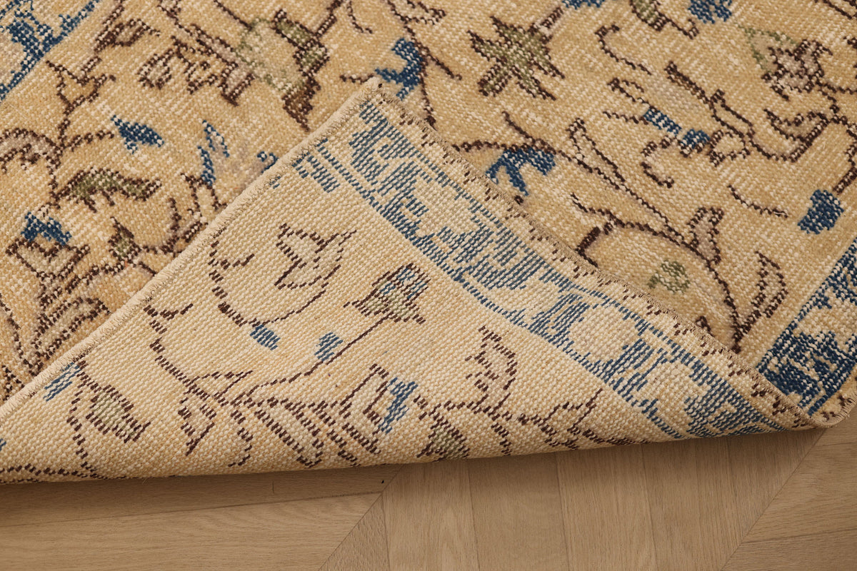 Vintage Isparta Turkish Runner Rug 2x10 ft — Beige & Blue Floral
