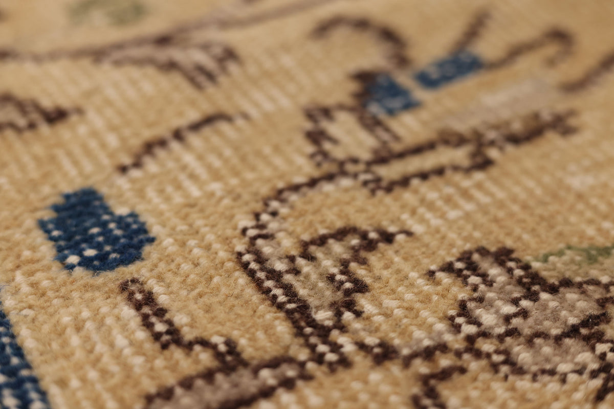 Vintage Isparta Turkish Runner Rug 2x10 ft — Beige & Blue Floral