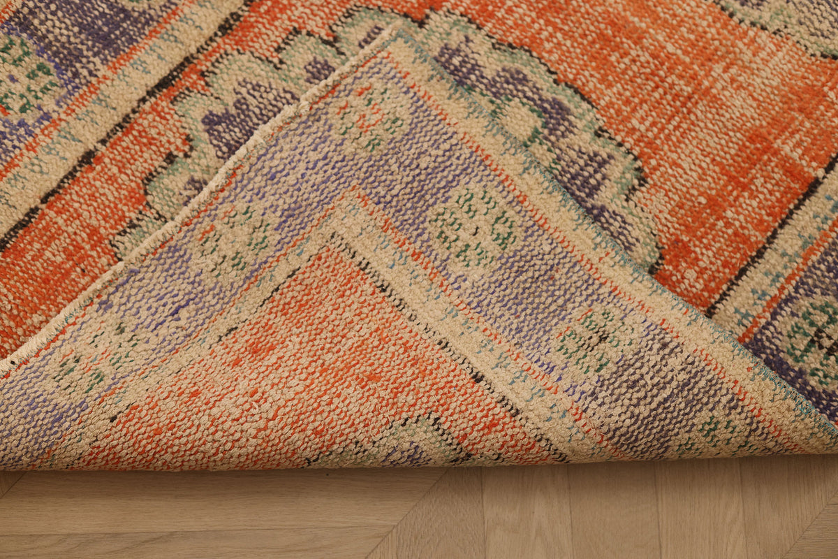Vintage Manisa Turkish Runner Rug 2x10 ft — Orange & Blue Floral (No. 29097)
