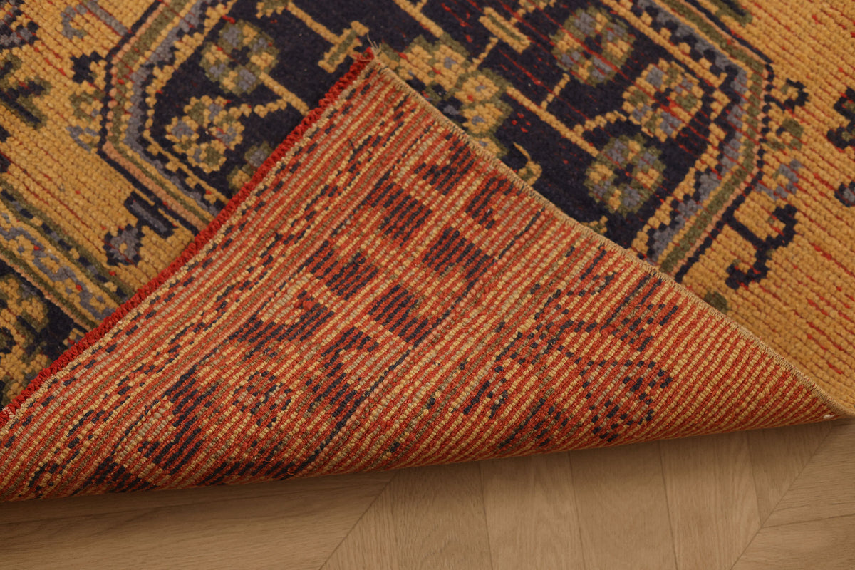 Vintage Konya Turkish Runner Rug 2x10 ft — Orange & Blue Geometric