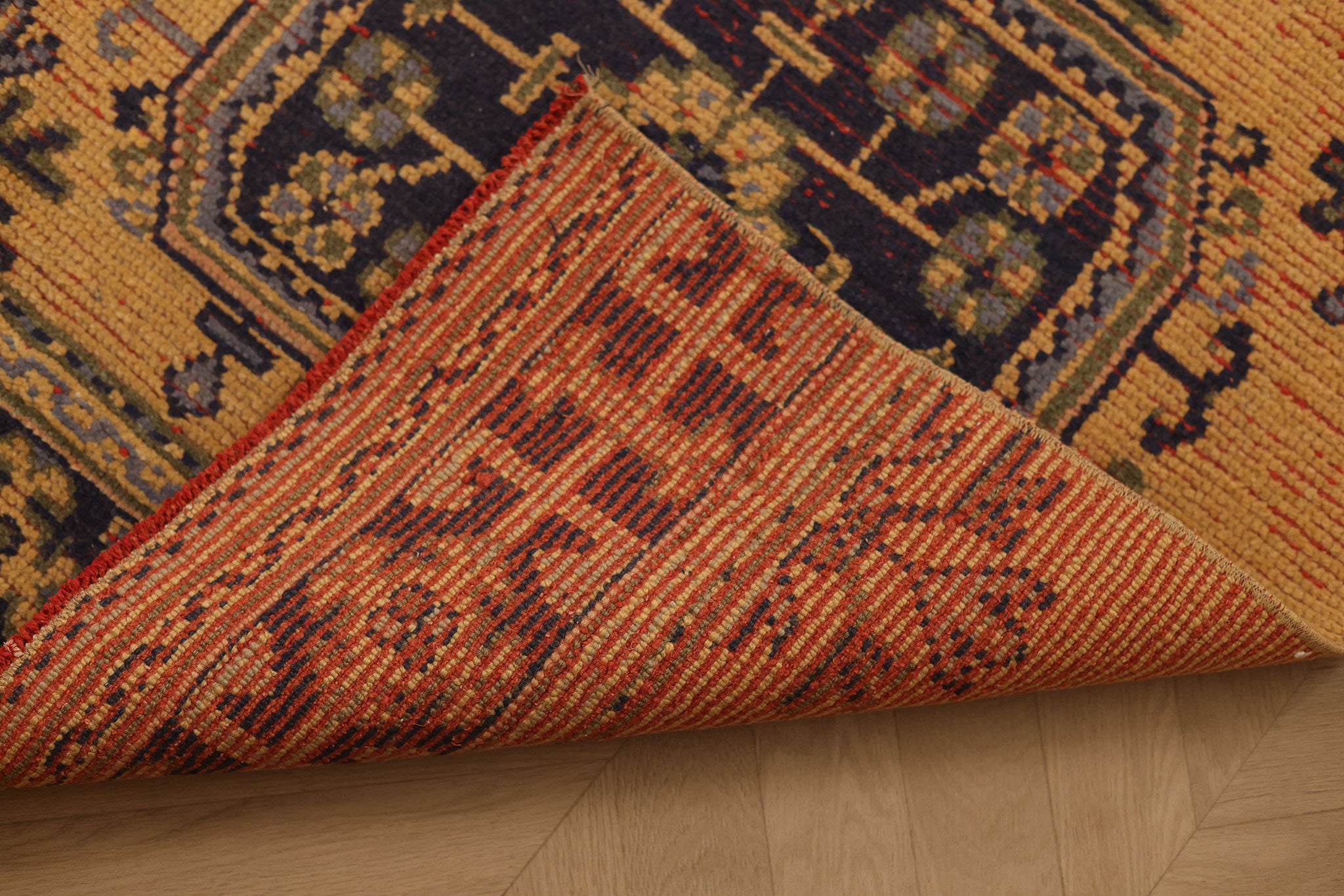 Vintage Konya Turkish Runner Rug 2x10 ft — Orange & Blue Geometric