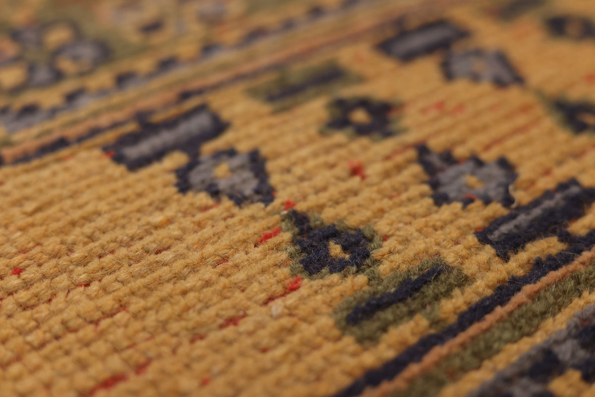 Vintage Konya Turkish Runner Rug 2x10 ft — Orange & Blue Geometric
