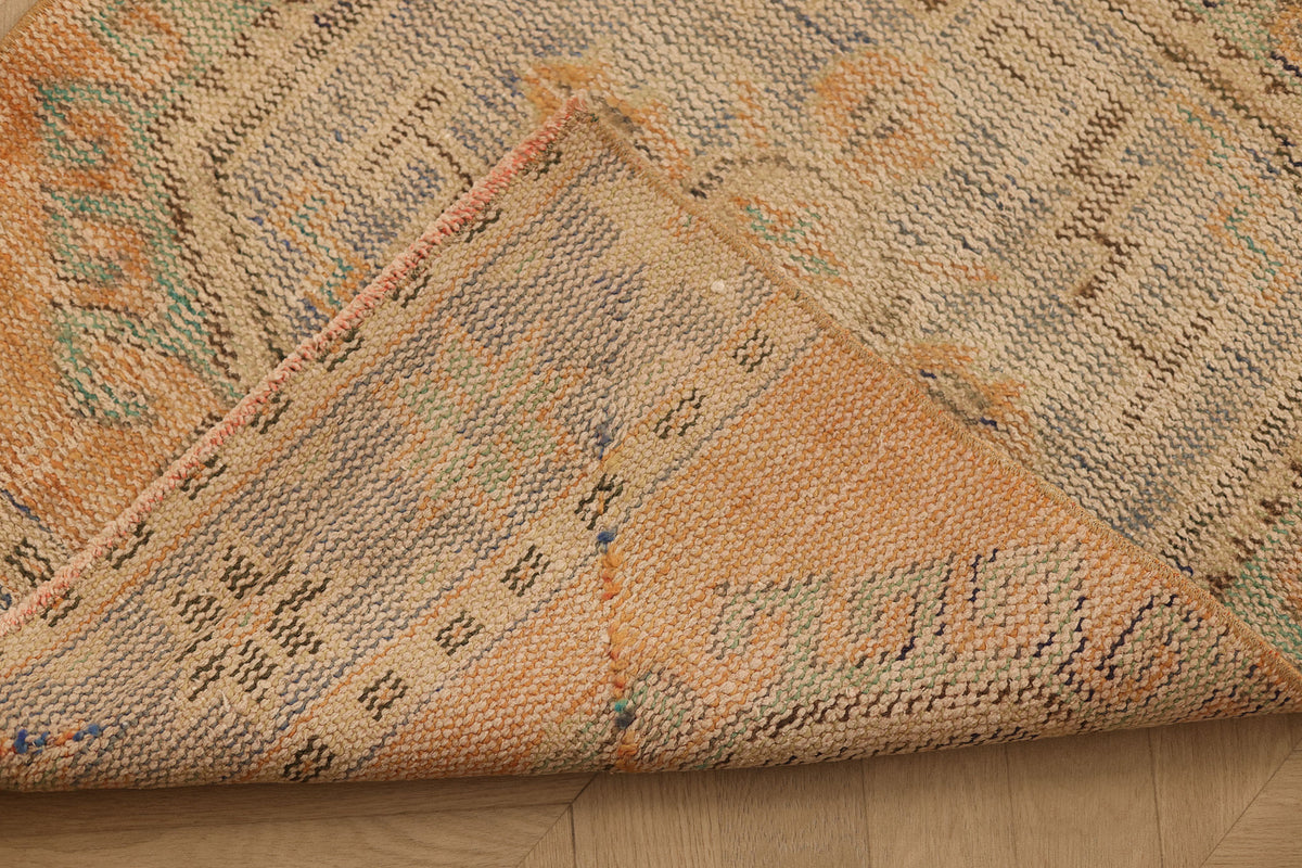 Vintage Manisa Turkish Runner Rug 2x11 ft — Orange & Blue Geometric