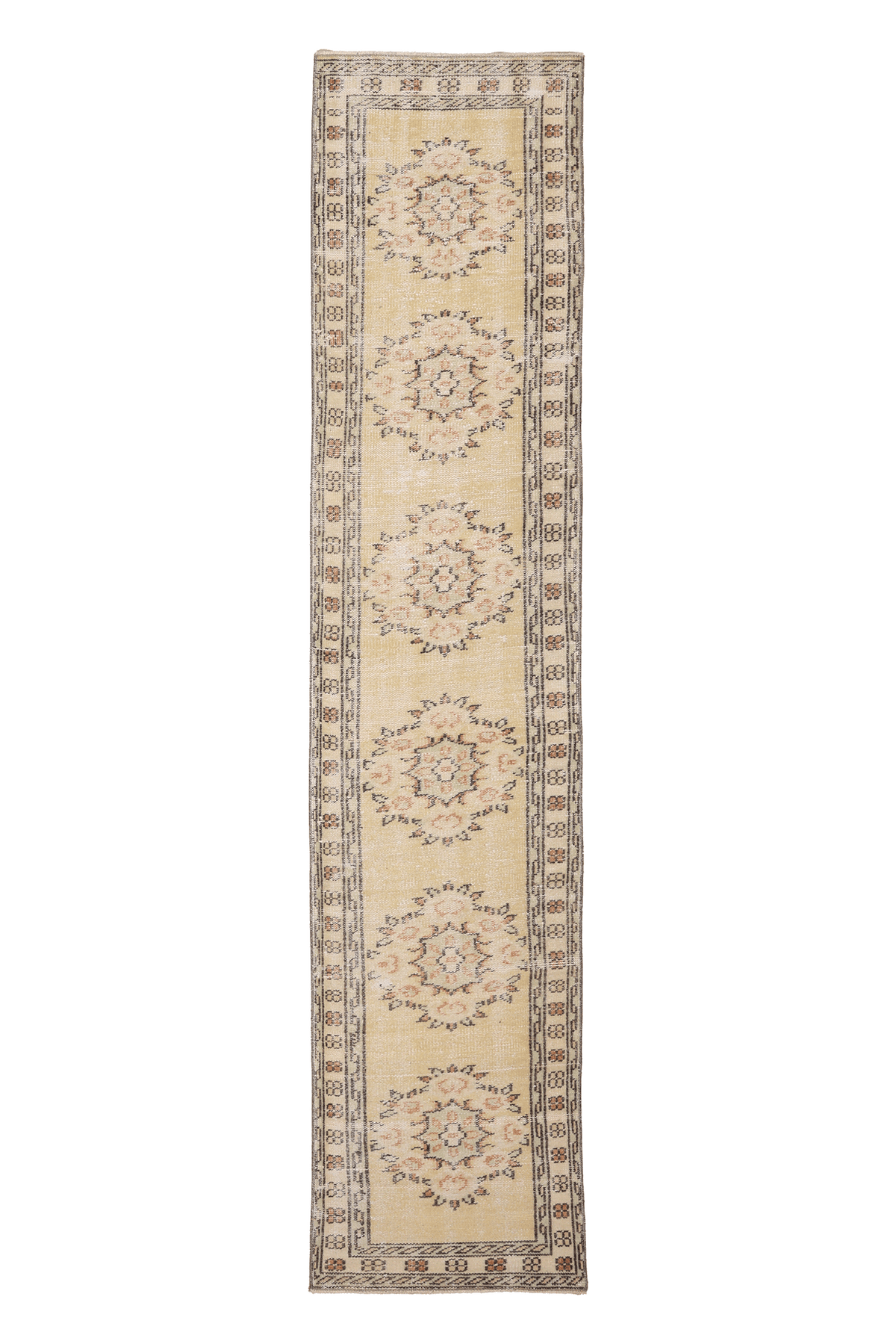 Vintage Manisa Turkish Runner Rug 2x10 ft — Beige & Brown Geometric (No. 29123)