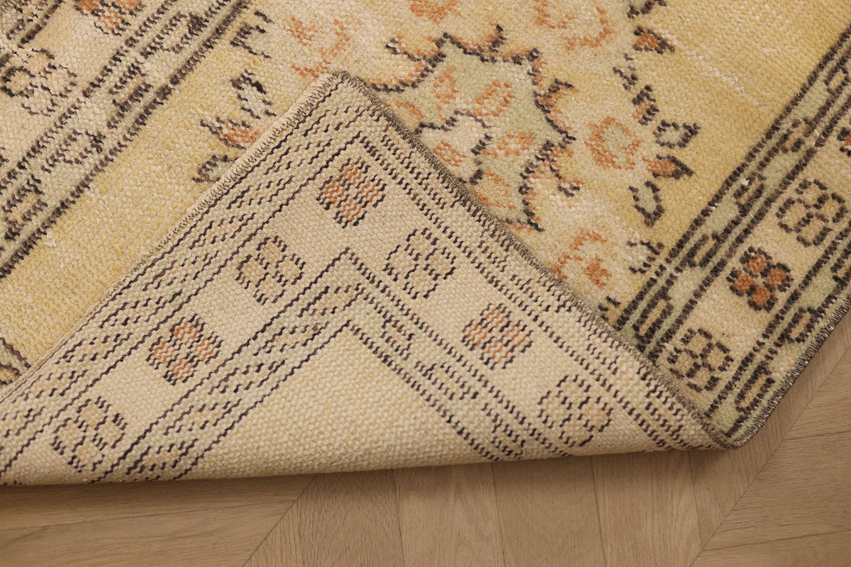 Vintage Manisa Turkish Runner Rug 2x10 ft — Beige & Brown Geometric (No. 29123)