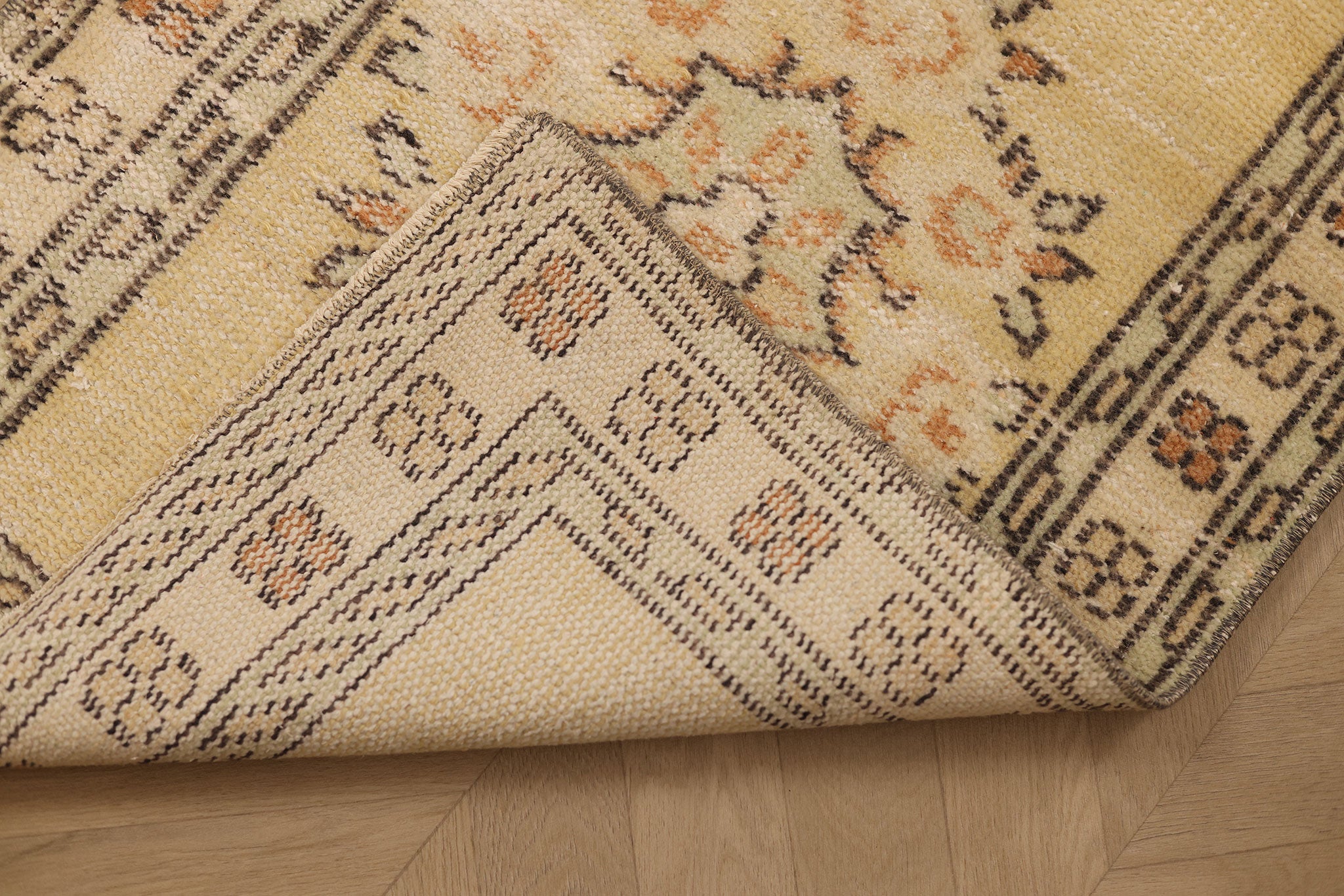 Vintage Manisa Turkish Runner Rug 2x10 ft — Beige & Brown Geometric (No. 29123)